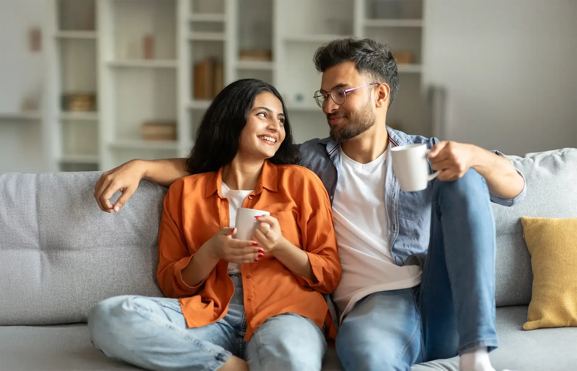 Couple looking at each other in AFI Home flat