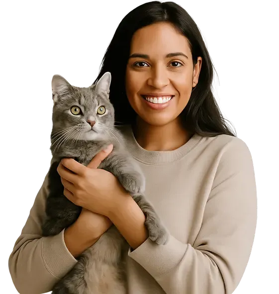 Person with a cat staying in front of you